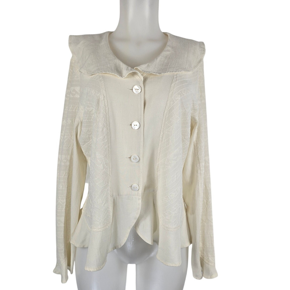 Coldwater Creek Cream Azteck  Ruffle Women's Lightweight Blouse XL
